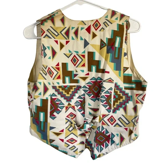 At last! Vintage Aztec Print Button Front Vest multicolor sz Small - Picture 2 of 5